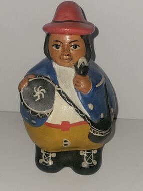 Hand-Painted Folk Musician Figurine - Blue, Red, Yellow